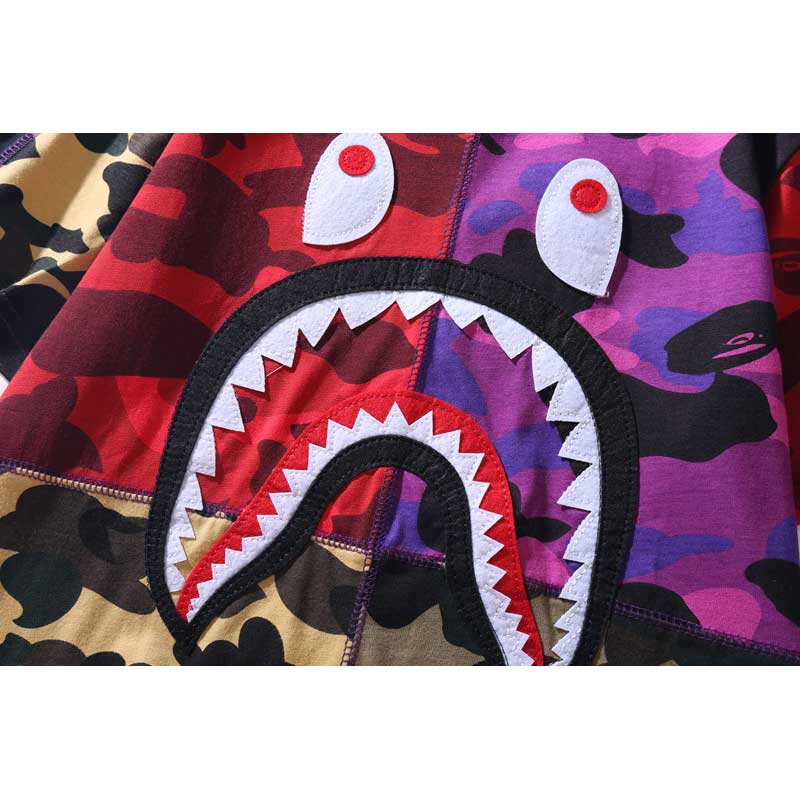 Bape Bearbrick T-Shirt Summer Shark Camouflage Patchwork Stitching T-Shirt