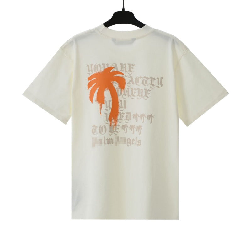 Palm Angels T-shirt Letter Painted Coconut Tree Print Short Sleeve T-shirt