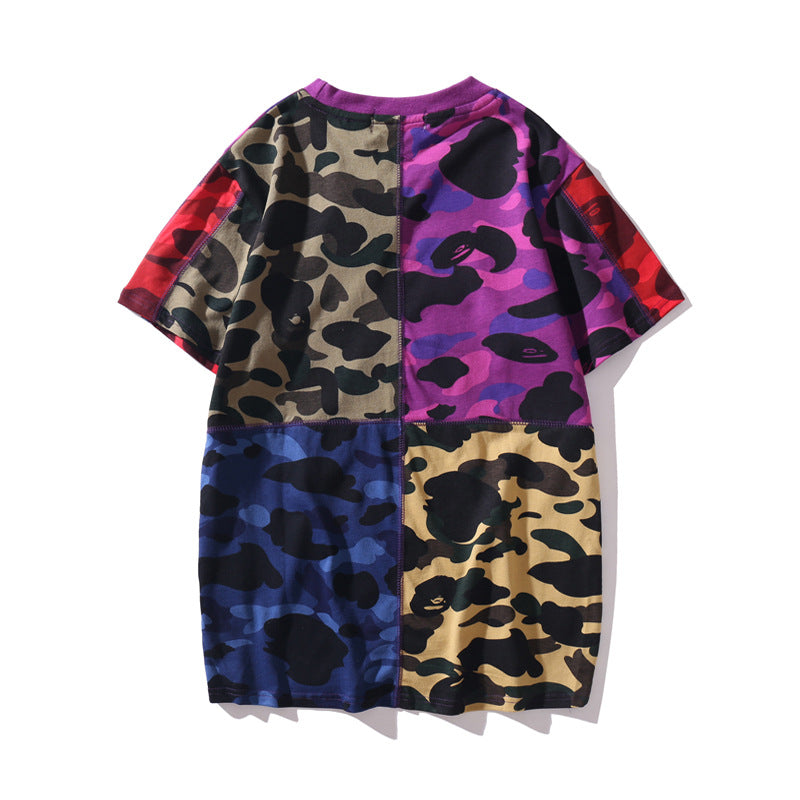 Bape Bearbrick T-Shirt Summer Shark Camouflage Patchwork Stitching T-Shirt