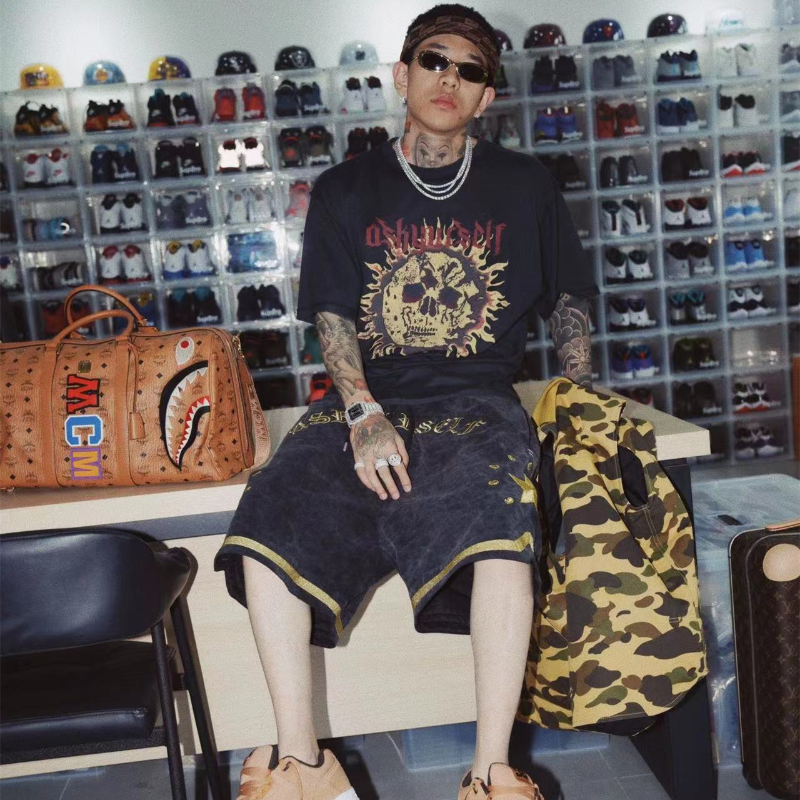 Askyurself T-shirts Sun Skull Cross Print Distressed VTG