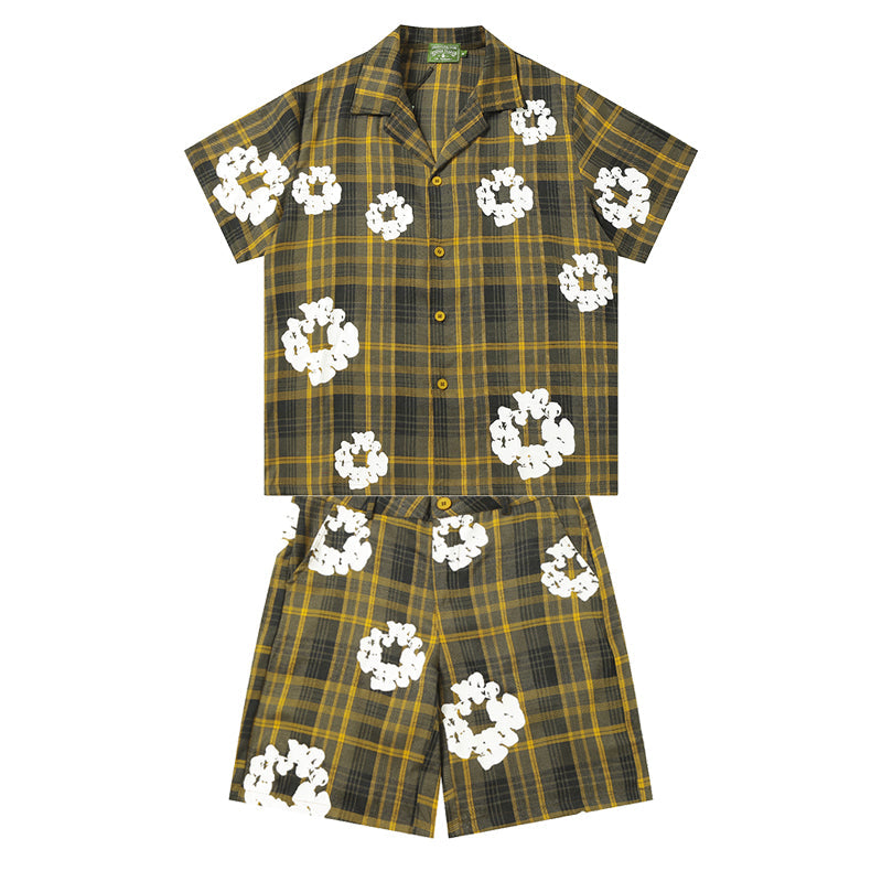Denim Tears Shirt & Shorts 2 Piece Set Kapok Plaid Short Sleeve