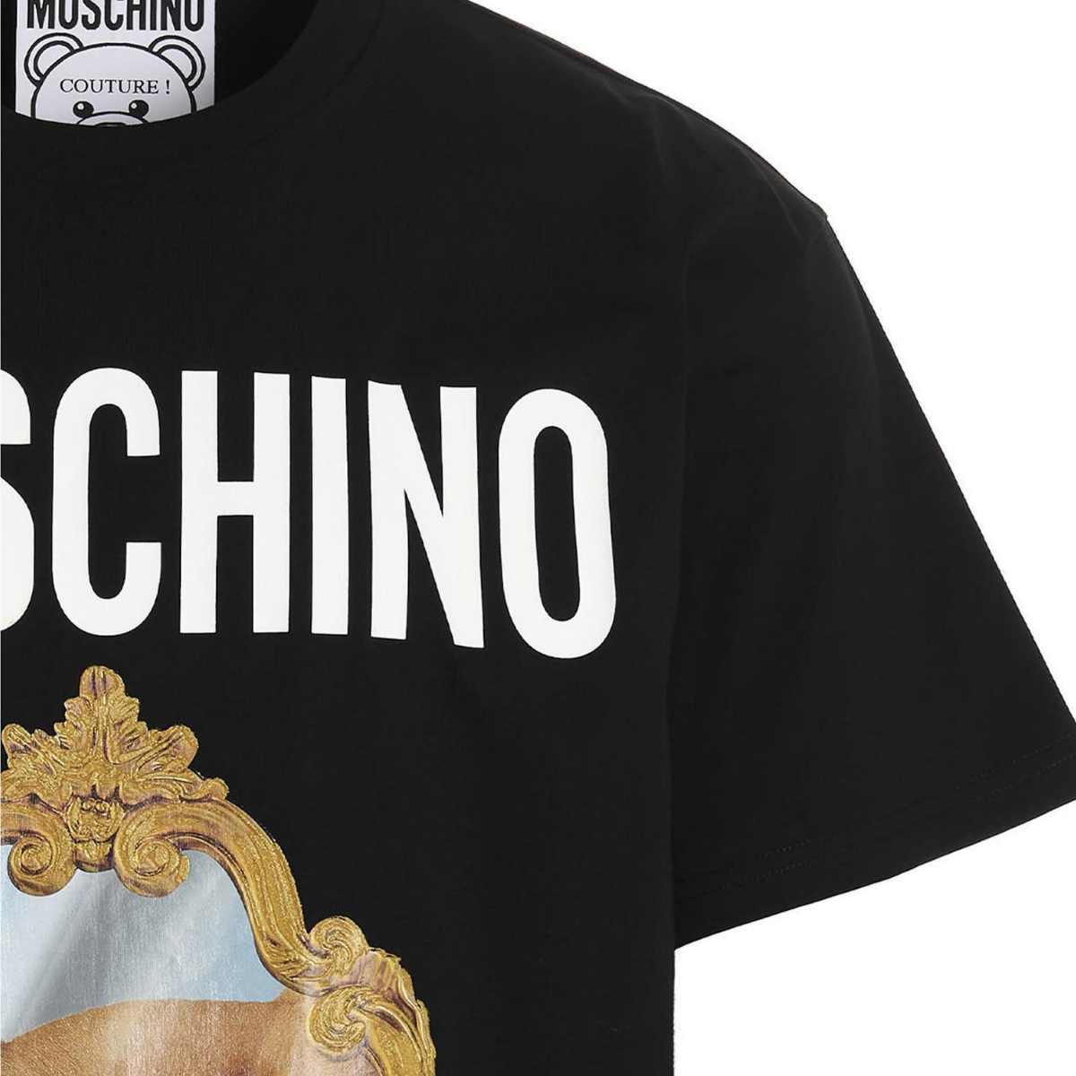 Moschino T-shirt Teddy Bear Photo Pattern Round Neck T-shirt Couple