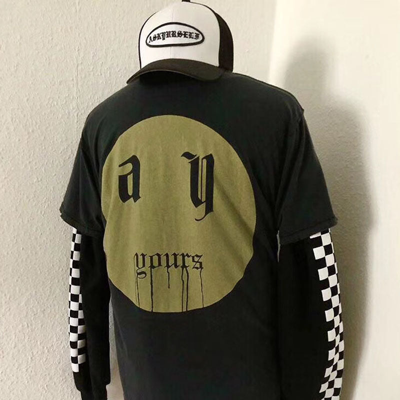 Askyurself T-shirts Sanskrit Letter Smiley Face Printing Loose Couple VTG