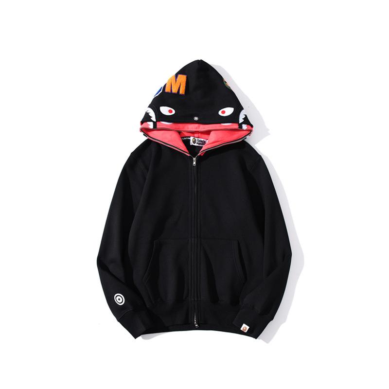 Bathing Ape Jacket Autumn and Winter Solid Color Blue Pink Double Hood Sweater Men and Women Zipper Fleece Padded Coat