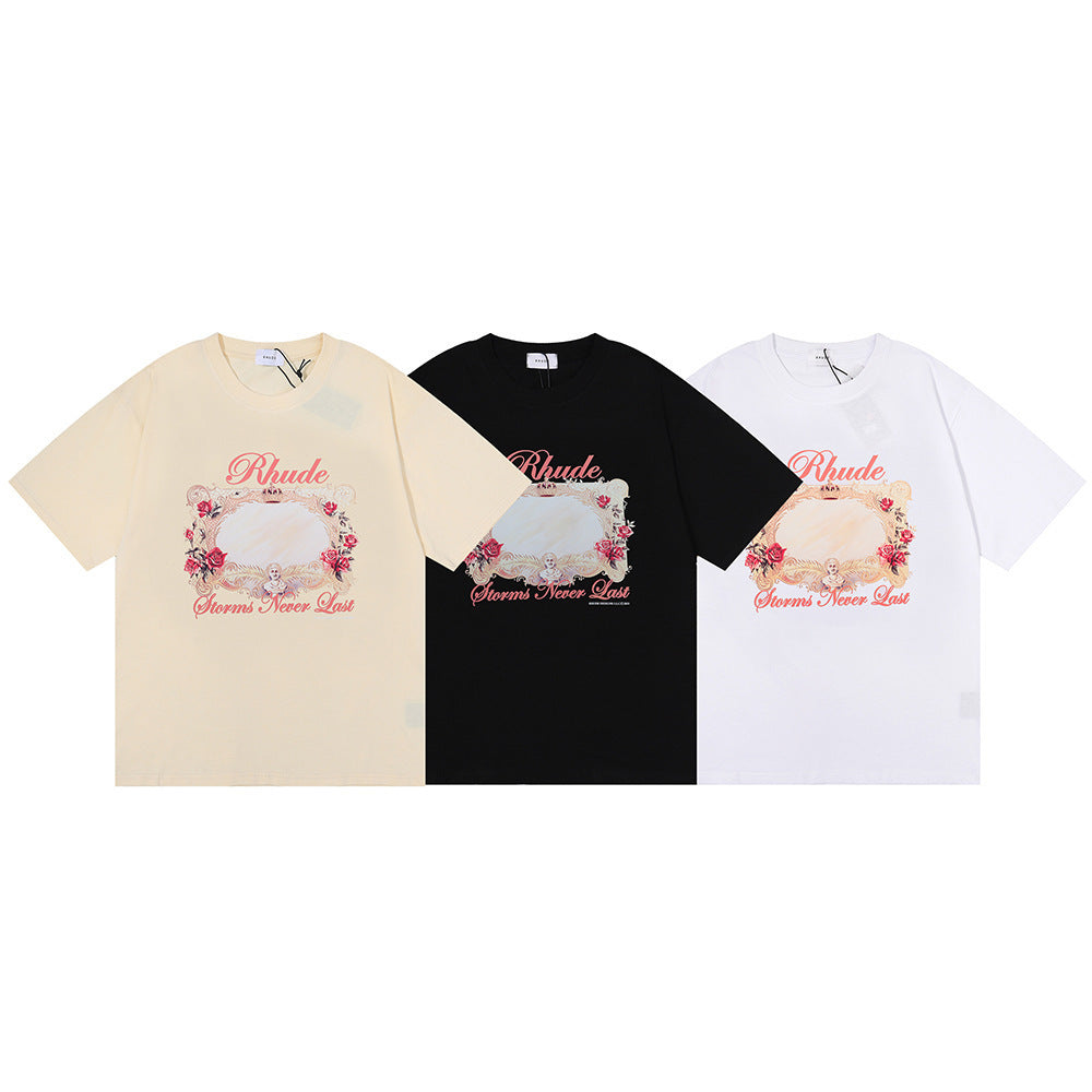 Rhude T-shirt Rose Mirror Print Short Sleeve T-shirt