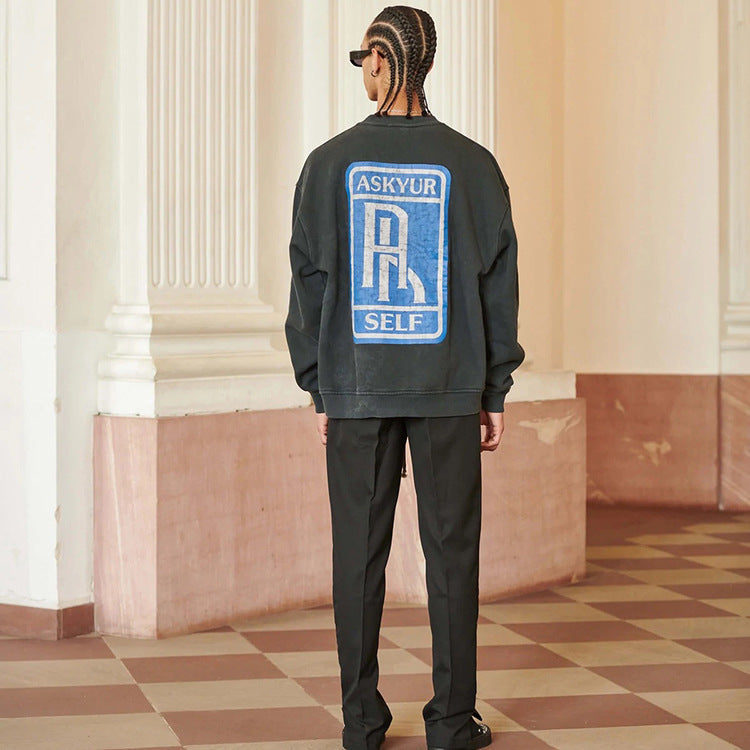 Askyurself Hoodie Wash Old Crack Terry round Neck Sweater