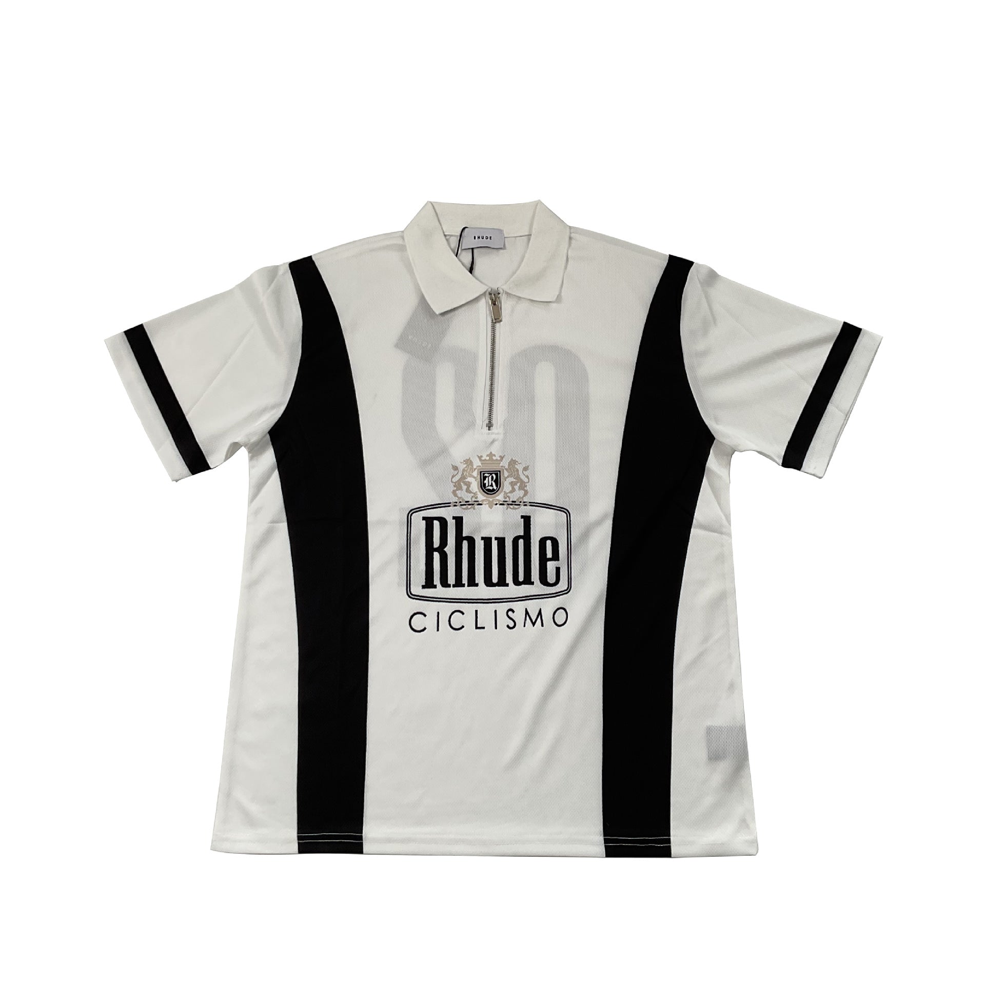 Rhude T-shirt Cross-border European and American trendy brand RHUDE badge letter half zipper mesh lapel short-sleeved T-shirt men's and women's high street polo shirt
