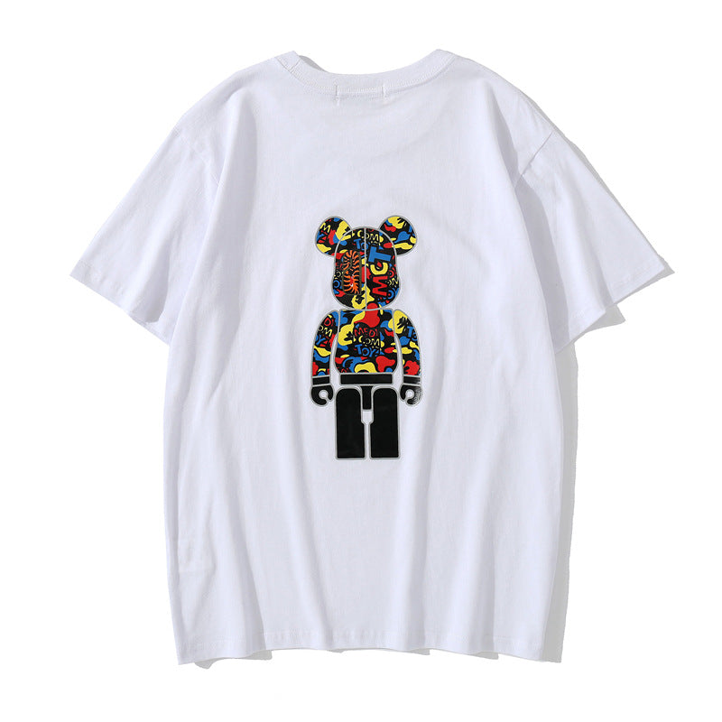 Bape Bearbrick T-Shirt Spring And Summer Leisure Loose Classic Cartoon Print