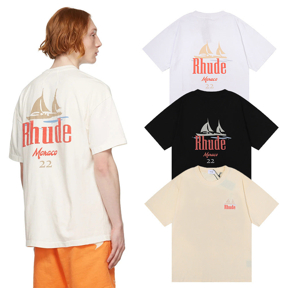 Rhude T-shirt Los Angeles RHUDE Sailing Letter Print Short Sleeve T-shirt