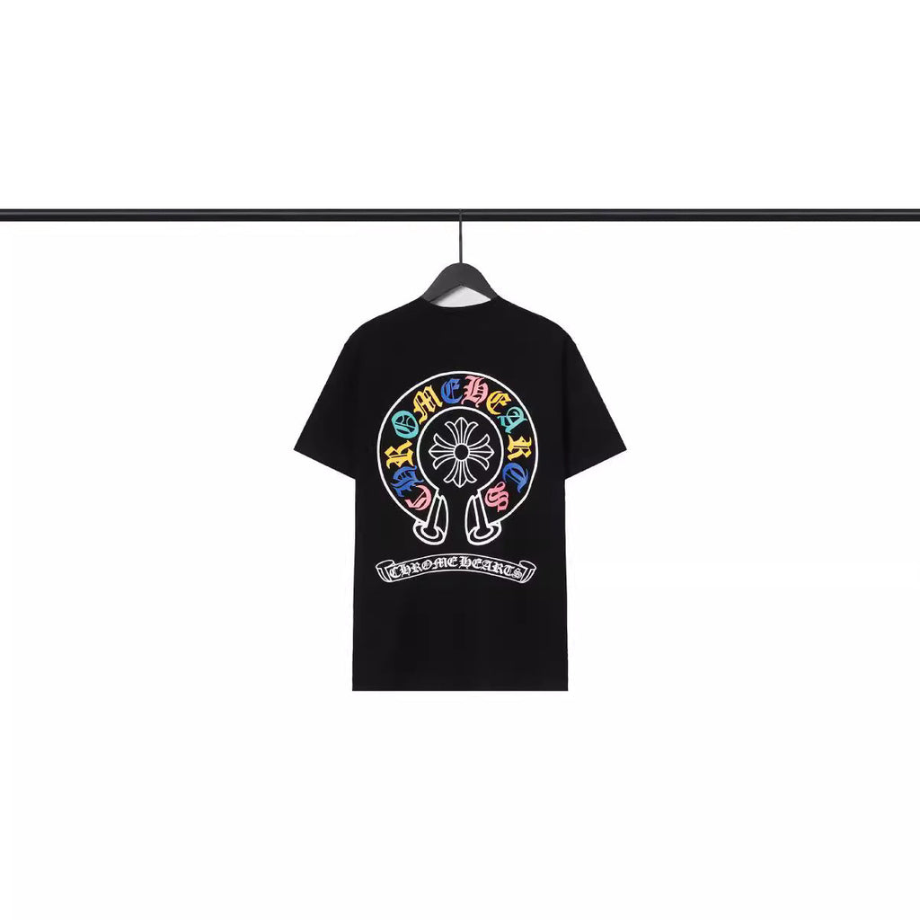 CHH Chrome Heart T Shirts Croix Cross Color Leather Printed Short Sleeve T-Shirt