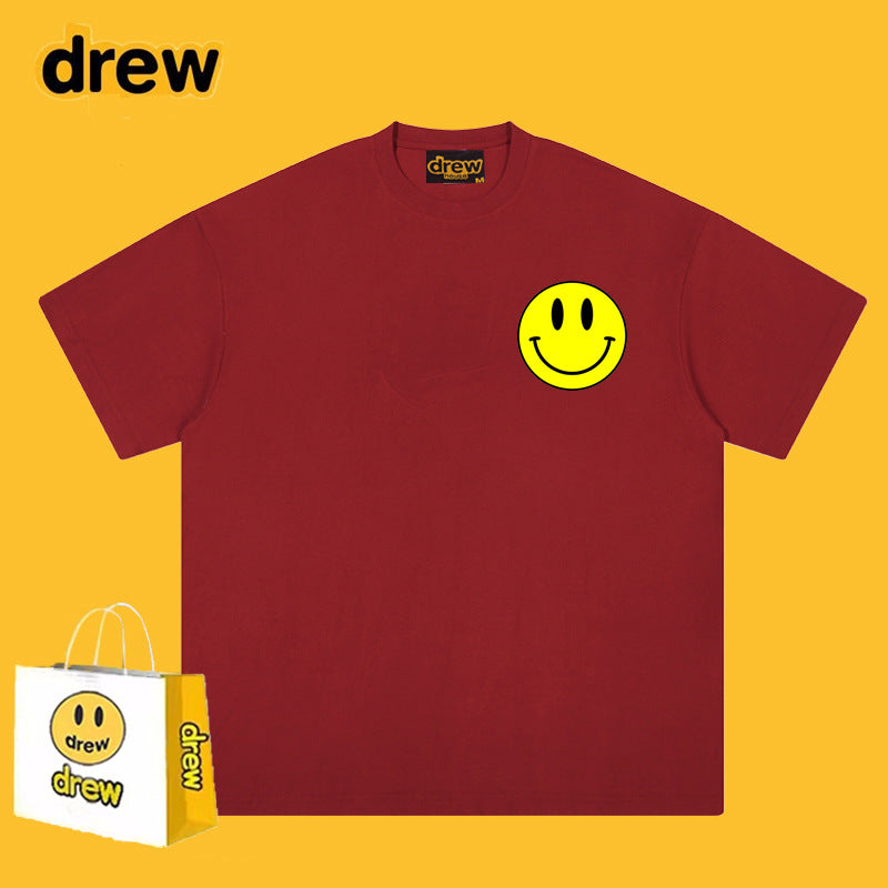 Drew T-shirts Smiley Face Print Short Sleeve Loose