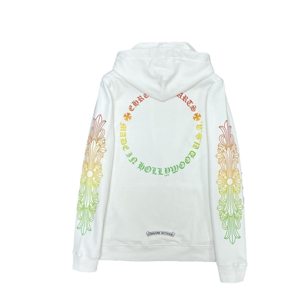 Chrome Heart Hoodie Yellow green gradual change letter horseshoe flower arm cross hooded sweater