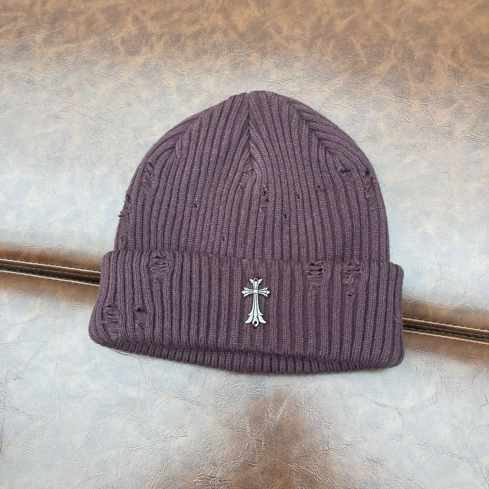 Chrome Heart Beanie Knitted Hat Women's Thick Wool Hat Cross Cold Hat