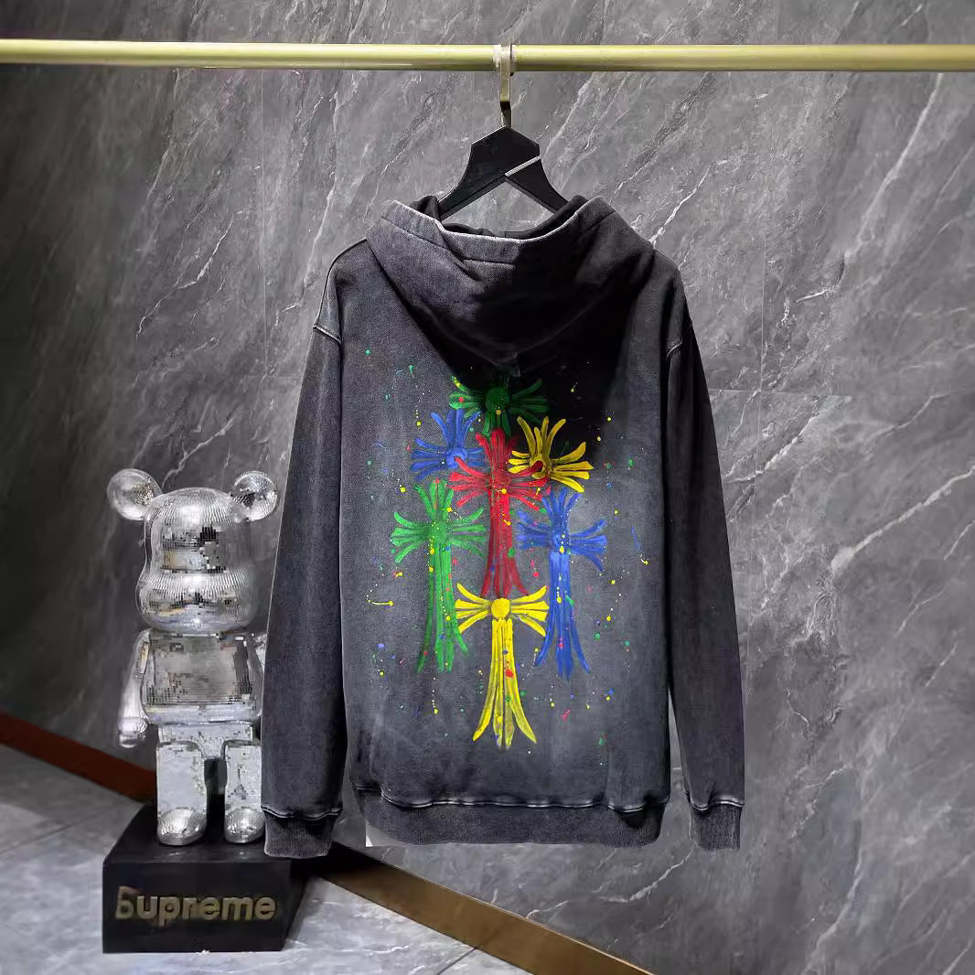 Chrome Heart Hoodie Autumn/Winter Colored Cross Hooded Pullover Sweater