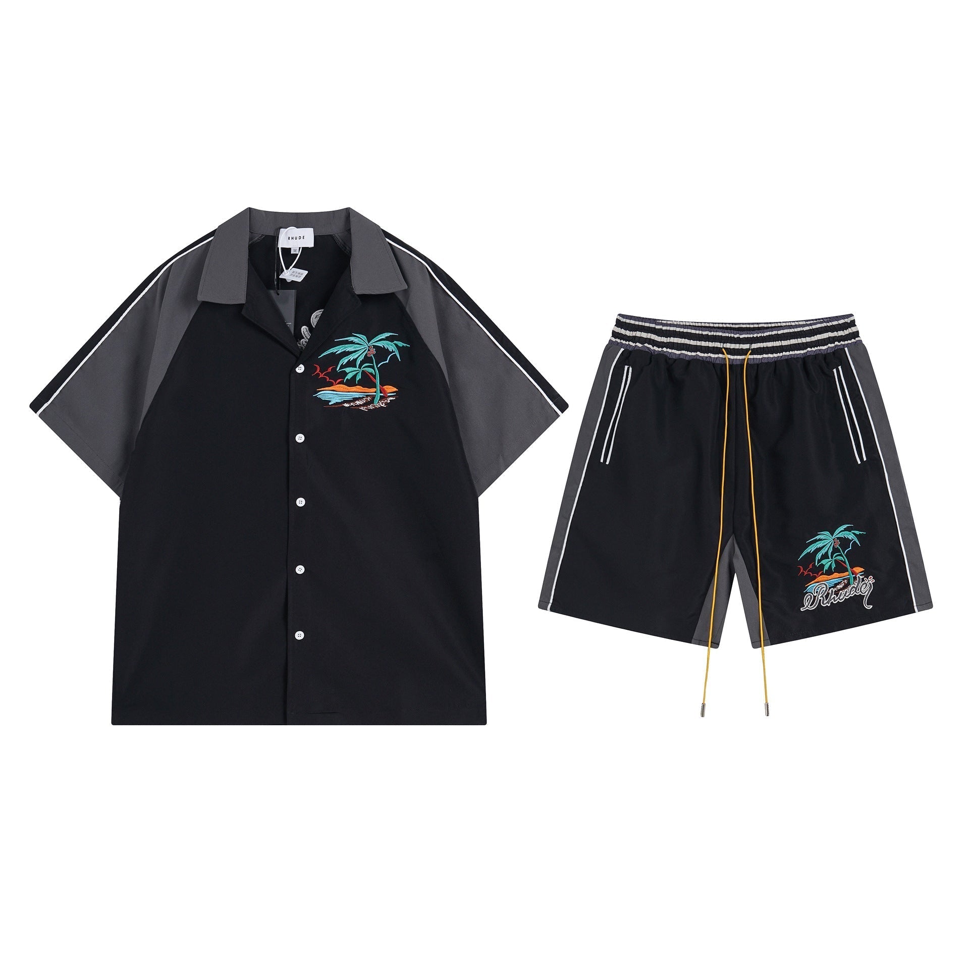 Rhude T-shirt Coconut Alphabet Beach Embroidery Short Sleeve Shirt Shorts