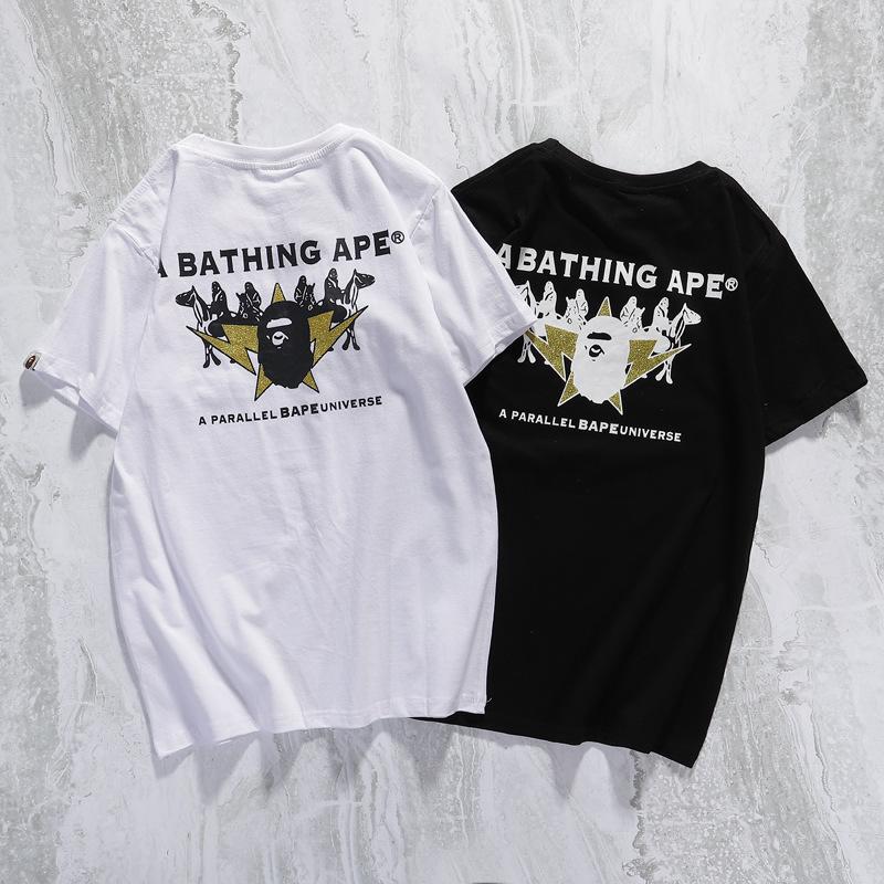 Bathing Ape T-Shirt Cartoon Anime Short Sleeve White Loose Round Neck Summer T-shirt