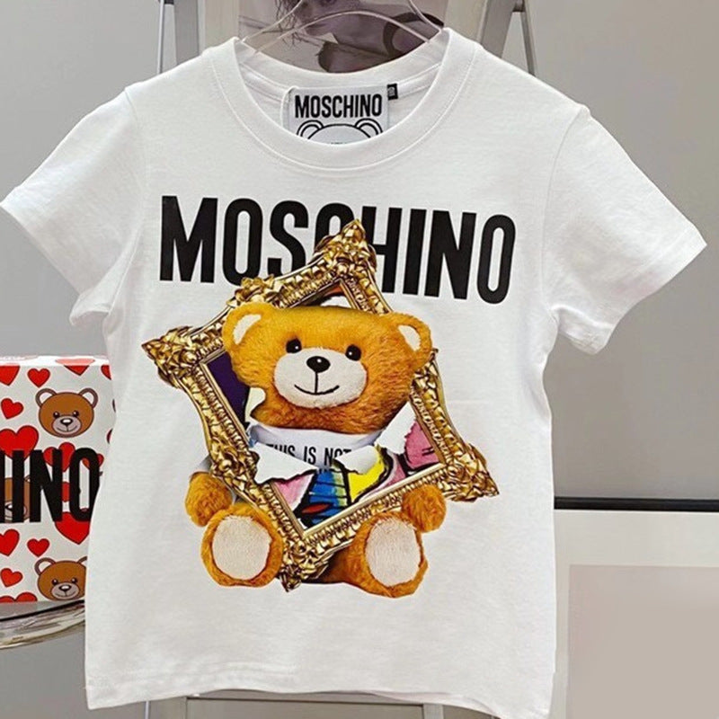 Moschino T-shirt Bear Pattern T-shirt Short Sleeve Couple Style