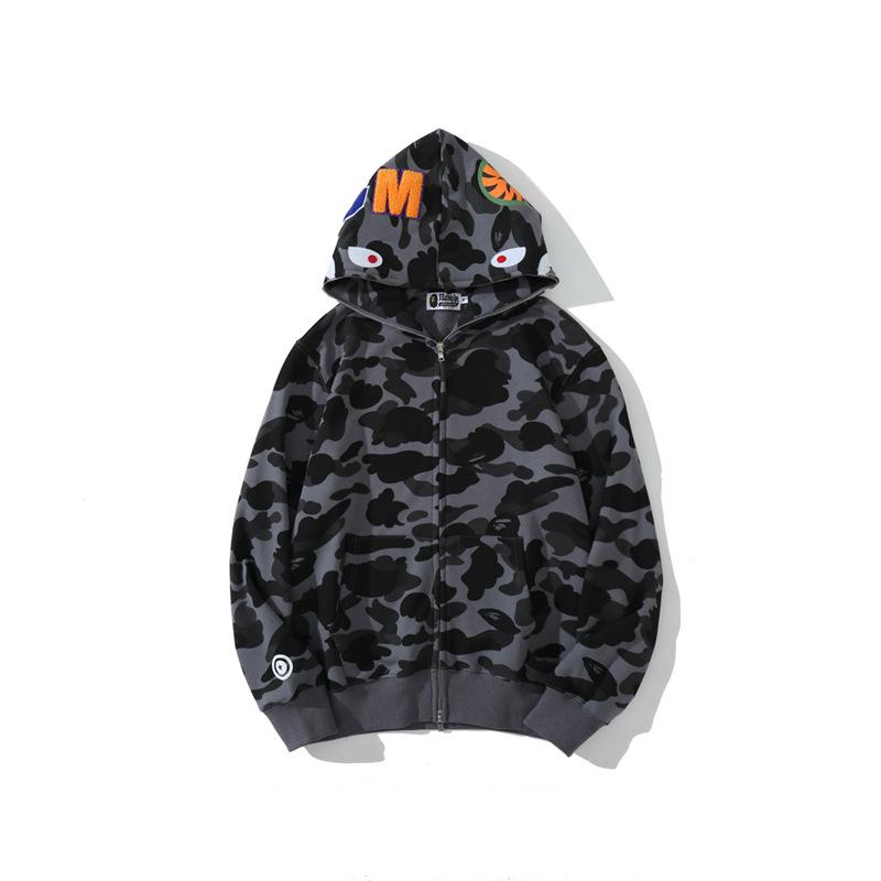 Bathing Ape Hoodie Autumn and Winter Shark Head Terry Sweater Men's and Women's Casual Camouflage Thin Sweater Baggy Coat