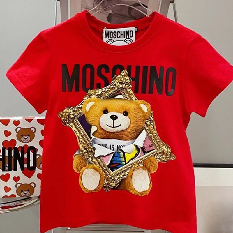 Moschino T-shirt Bear Pattern T-shirt Short Sleeve Couple Style