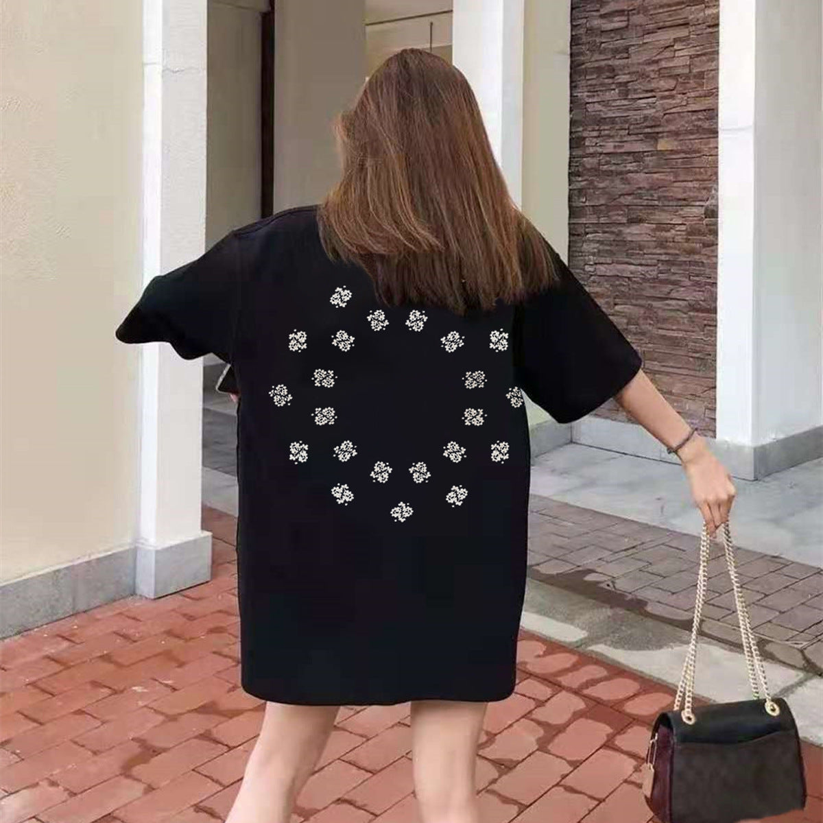 Askyurself T-shirts Paisley Loose Distressed Three-Dimensional Embossed Pattern