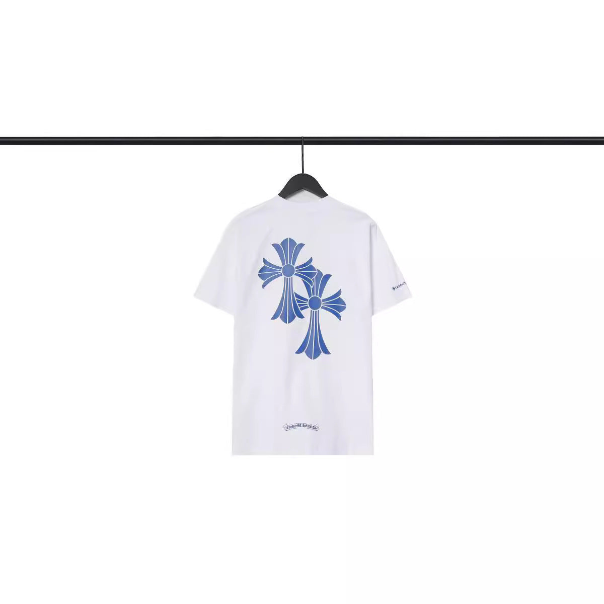 CHH Chrome Heart T Shirts Blue Cross Loose Crew Neck Short Sleeve