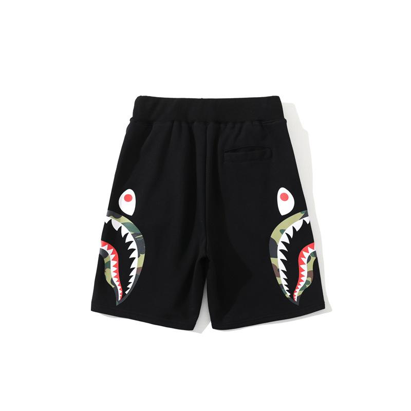 Bathing Ape Shorts Men's Double Camouflage on Side Shark Head Shorts Camouflage Elastic Waist Fifth Pants Middle Pants Fashion Brand Casual Shorts