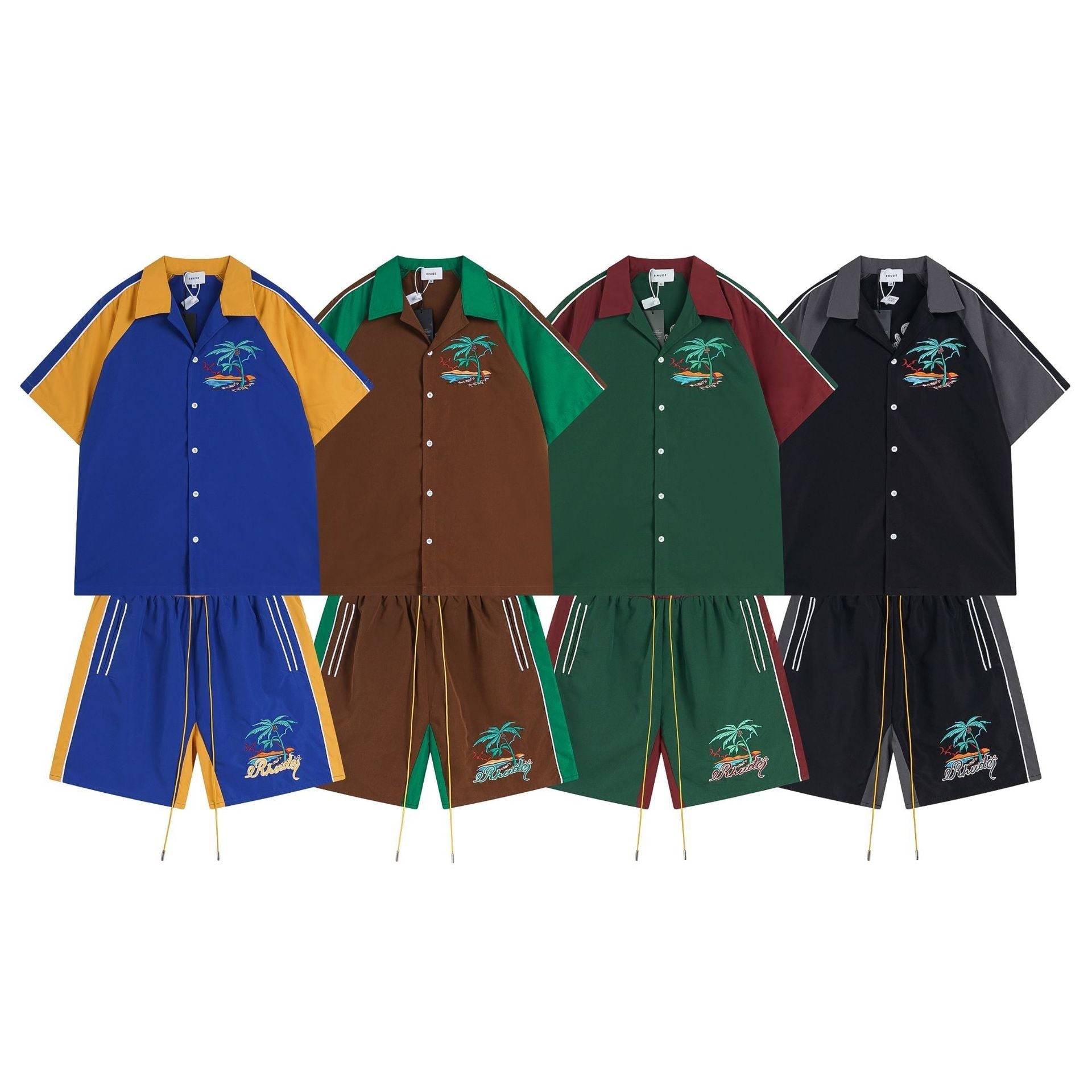 Rhude T-shirt Coconut Alphabet Beach Embroidery Short Sleeve Shirt Shorts