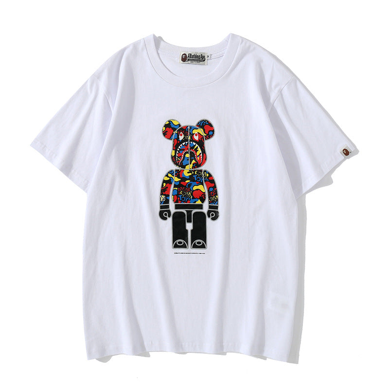 Bape Bearbrick T-Shirt Spring And Summer Leisure Loose Classic Cartoon Print