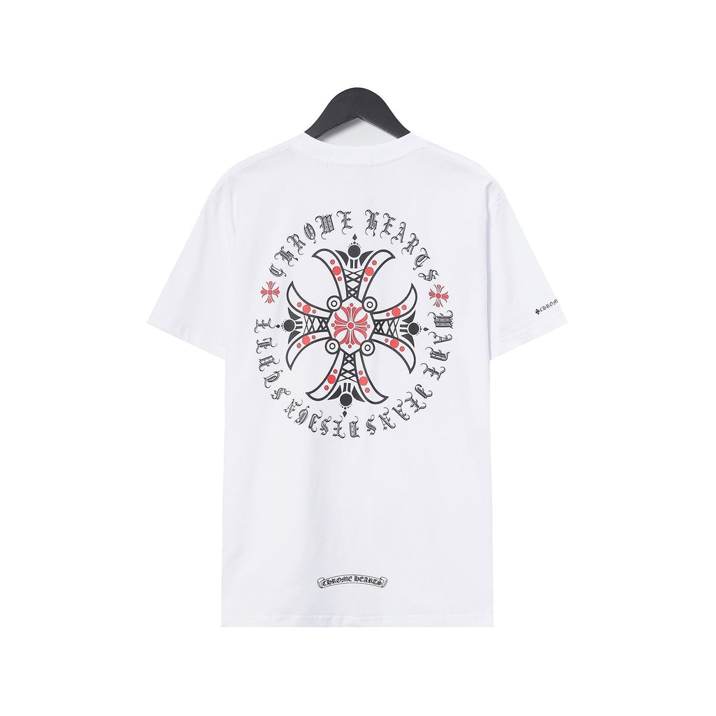 CHH Chrome Heart T Shirts Croix Cross Leather Printed Short Sleeve T-Shirt