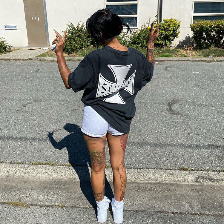 Askyurself T-shirts Casual Loose Men's and Women's Short-Sleeved T-shirt Black