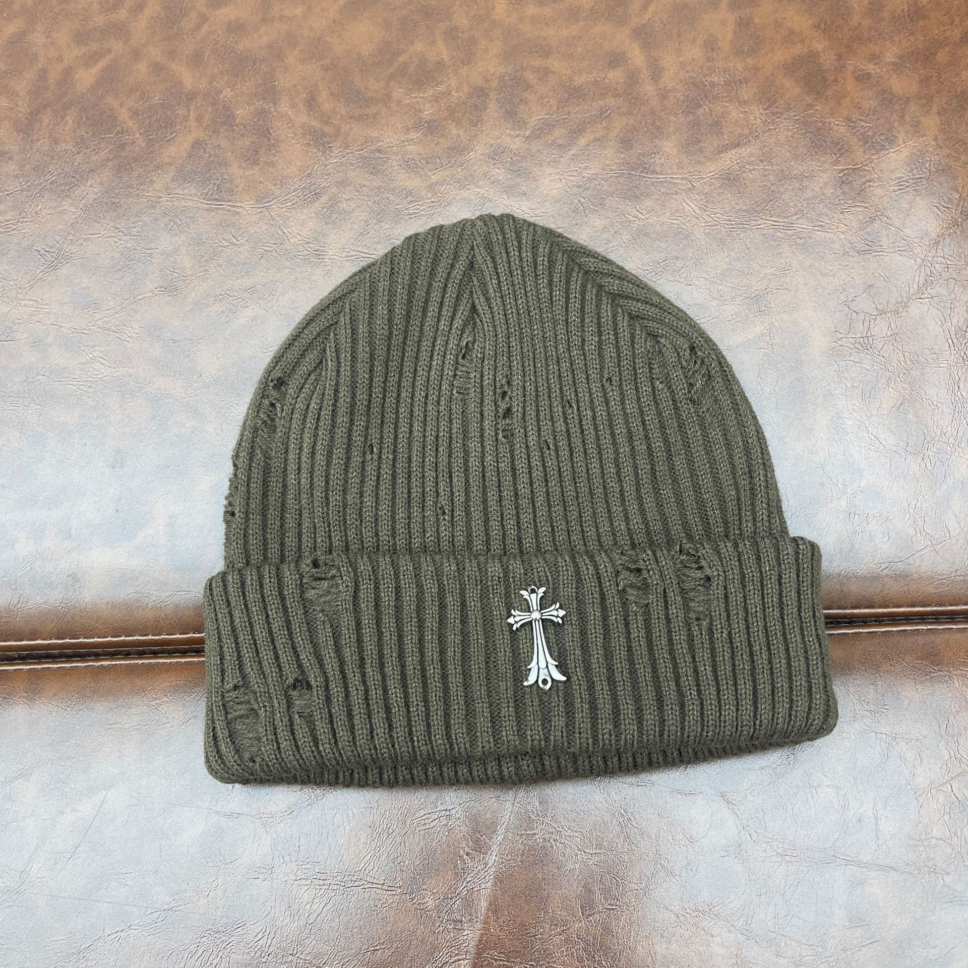 Chrome Heart Beanie Knitted Hat Women's Thick Wool Hat Cross Cold Hat