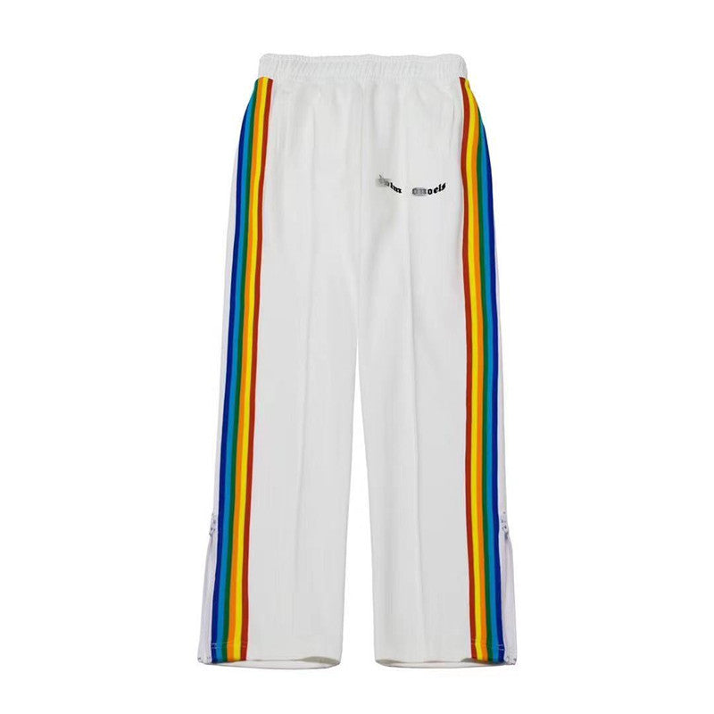 Palm Angle Pants Palm Angels Rainbow Striped Pants Men's and Women's Casual Trousers Loose