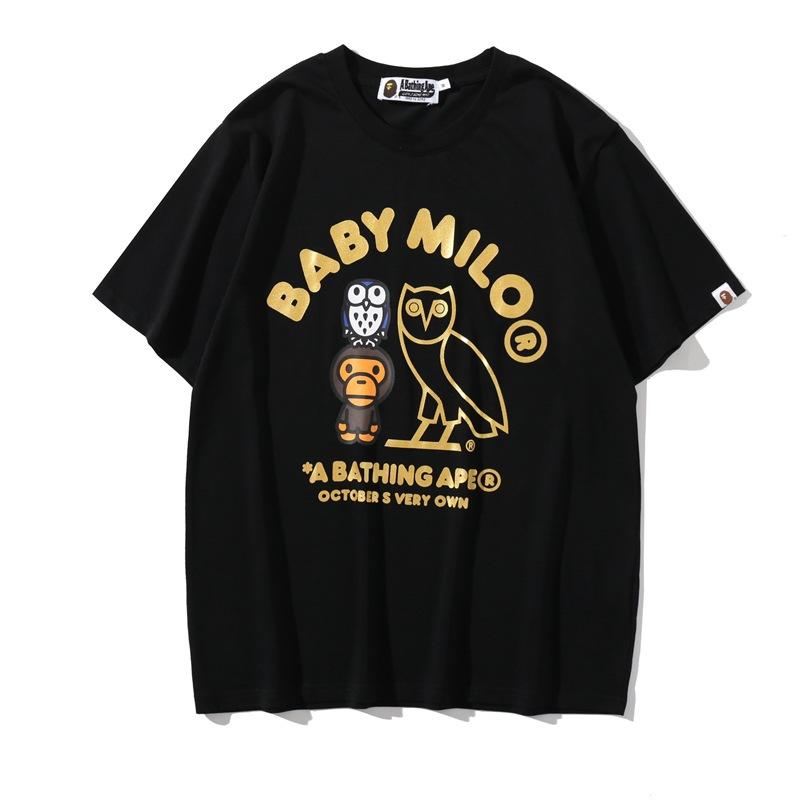 Bathing Ape T-Shirt Summer Cartoon Anime Loose Black Casual Short Sleeve T-shirt