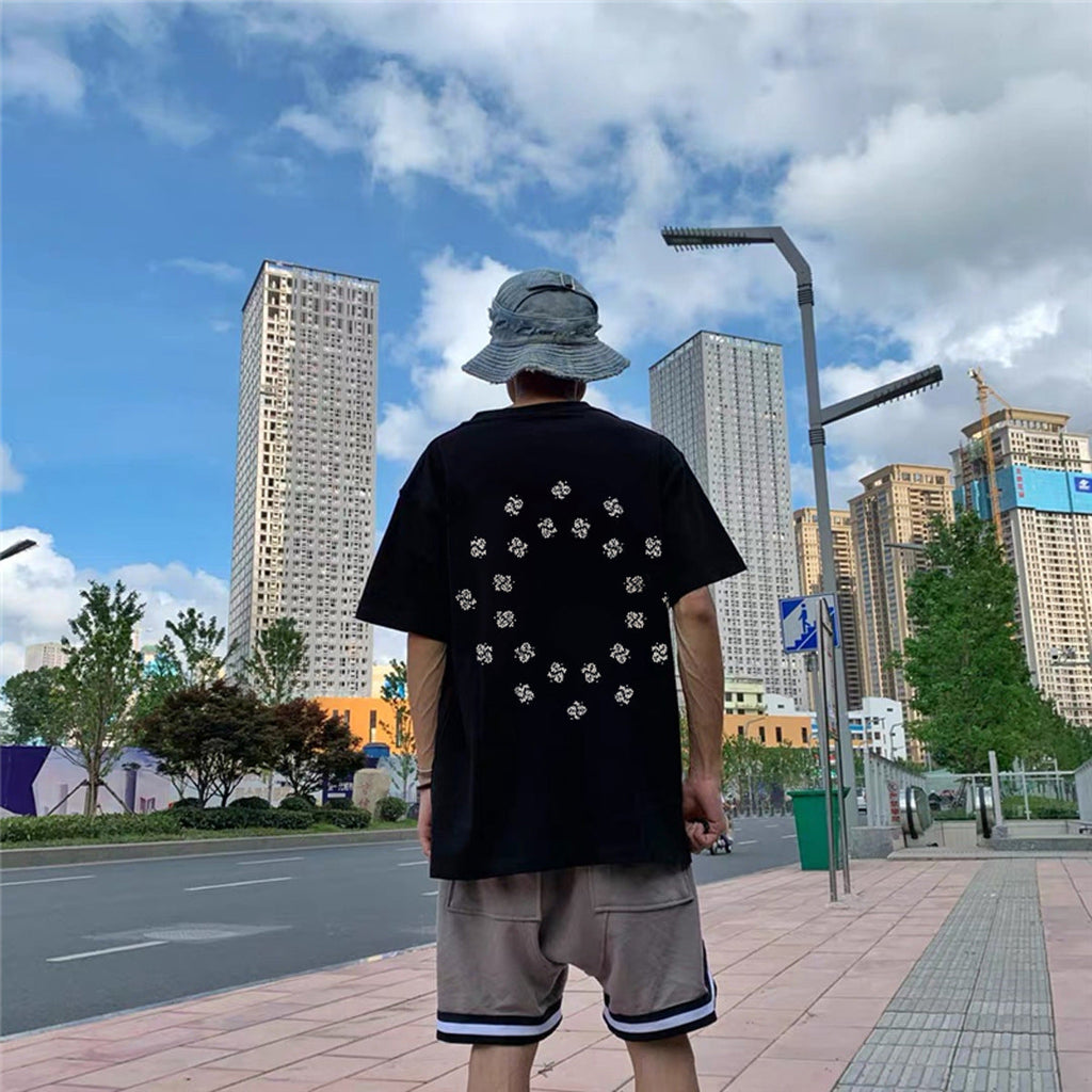 Askyurself T-shirts Paisley Loose Distressed Three-Dimensional Embossed Pattern