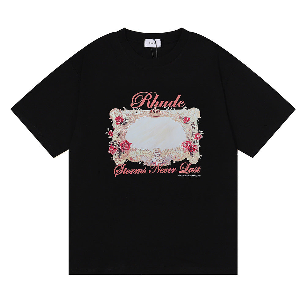 Rhude T-shirt Rose Mirror Print Short Sleeve T-shirt