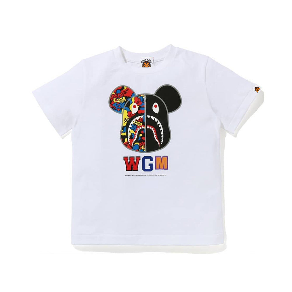 Bape Bearbrick T-Shirt Beii & Bape Classic Pattern Summer Pure Cotton Same Style For Men And Women