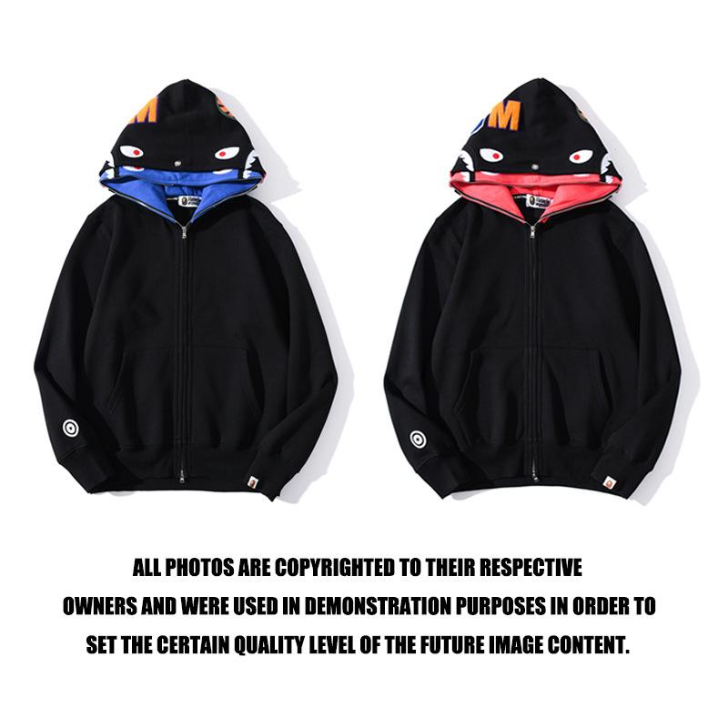 Bathing Ape Jacket Autumn and Winter Solid Color Blue Pink Double Hood Sweater Men and Women Zipper Fleece Padded Coat