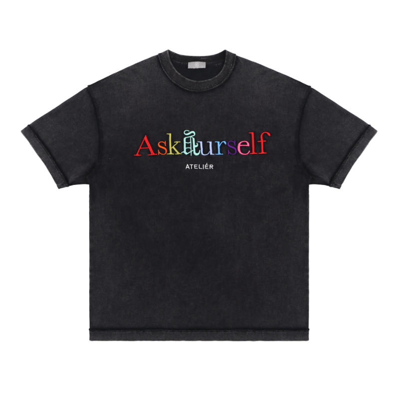 Askyurself T-shirts Embroidered Short-Sleeved T-shirt for Men