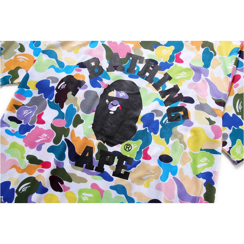 Bape Bearbrick T-Shirt Cartoon Printed Color T-Shirt Casual Loose Men And Women Same Style